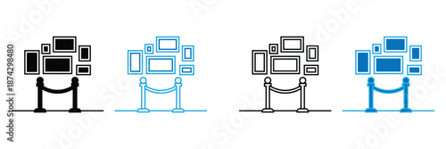 Variety of colorful stanchion rope barrier icons with multiple screen sizes