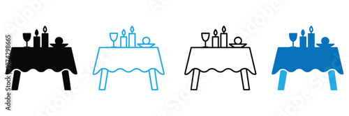 Dining table settings with candles and wine glasses in different colors and styles