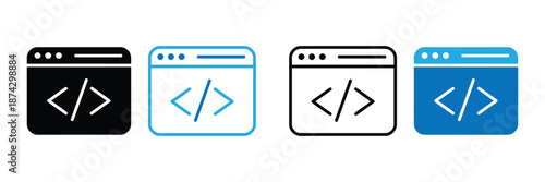 Web coding icon representing website development, Web development code browser window icon, Development concept, Web coding, Programming app icon, Vector illustration