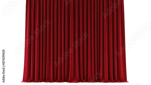 Canvastavla Elegant red velvet curtains isolated PNG on transparent background, stage drapes