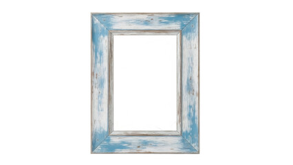 Distressed blue and white wooden picture frame isolated PNG, rustic style photo border for art and design projects on transparent background
