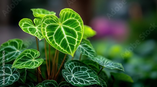 Close-up of Vibrant Green Anthurium Plant Leaves.