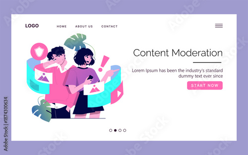 Content Moderation Vector Illustration with Two People