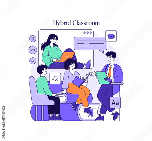 Hybrid Classroom Learning Concept Vector Illustration