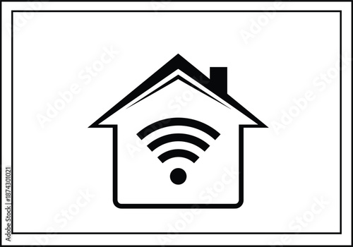 Smart home WiFi house icon with wireless signal symbol, modern connected living technology flat vector illustration