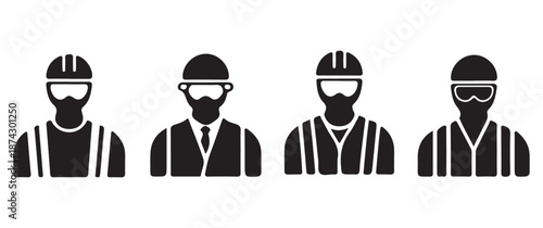 Set of Industrial Worker Icons and Safety Personnel Silhouettes for Construction and Engineering