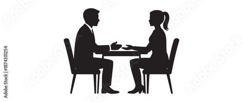 Professional Job Interview Silhouette of Man and Woman Talking Across Table