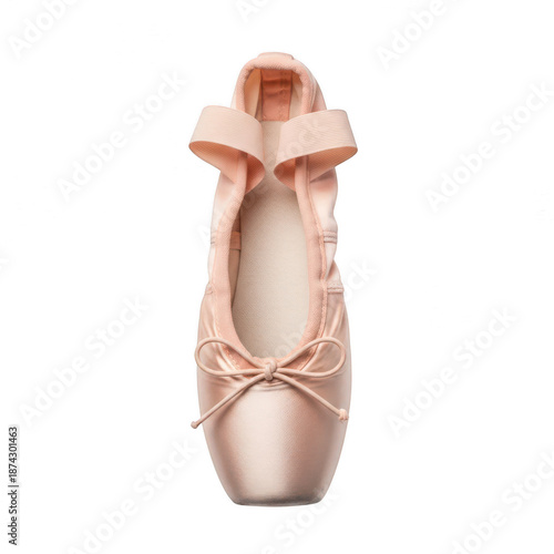 Single pink ballet shoe with bow isolated on transparent background