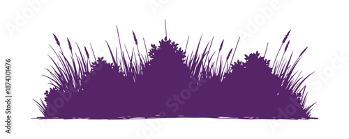 bushes and grass illustrated in a hand-drawn style, featuring a doodle with brush strokes, and a collection of signs and symbols