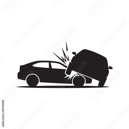 Silhouette of Two Cars in a Frontal Collision Accident Scene for Insurance Concept