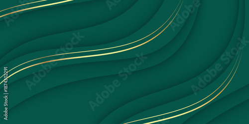 Abstract green background with luxurious and modern gold line decoration. Curved line design with smooth and modern shadow effect. EPS. 5