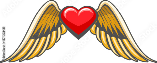 Cartoon heart with angel wings