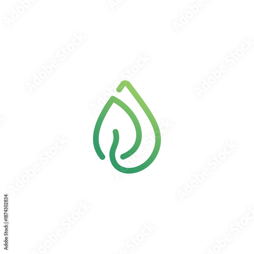 Modern minimalist logo combining a green leaf and water drop in an elegant monoline style. Ideal for eco-friendly brands, organic products, wellness, agriculture, and natural health services.