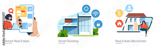 Smart Real Estate Vector Illustration with Digital Interface