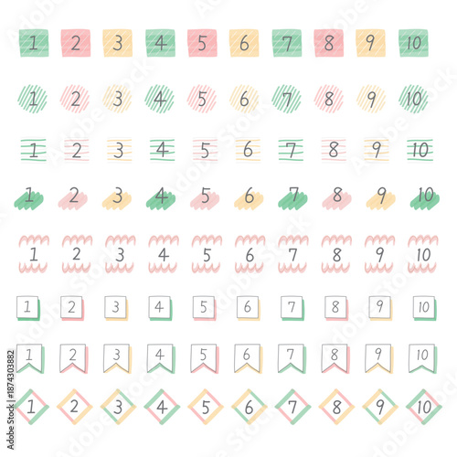 手書きの数字にマーカーの装飾をあしらった柔らかいデザインにマッチする数字素材