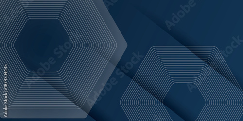 Dark blue abstract background with modern and futuristic hexagon shapes and scratch effect. Glowing hexagon lines background concept for cover, banner, brochure, presentation and website. VOL. 2