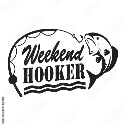 Weekend Hooker Fishing Icon With Water Waves