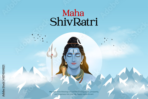 Happy maha Shivratri, a Hindu festival celebrated of lord shiva night. Creative vector illustration design with lord shiva in himalayas mountain.