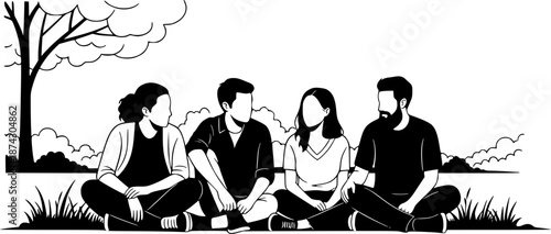 Diverse Community Illustration Vector, People of Different Ethnicities in Park, Warm Minimalist Lifestyle Flat Design