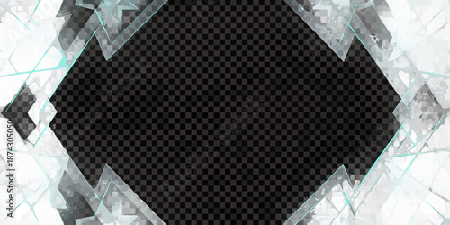 Abstract cracked glass frame with a dark textured central space