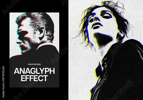 Anaglyph Glitch Poster Photo Effect Mockup