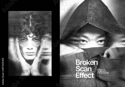 Broken Scan Poster Photo Effect Mockup