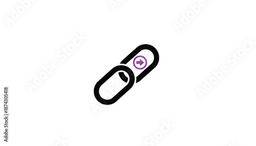Paperclip with pink plus sign in simple flat design on white background for office supplies