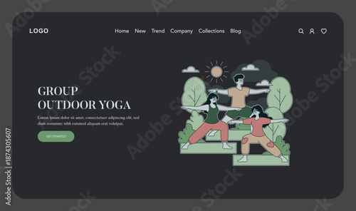 Group Outdoor Yoga Session Vector Illustration Landing Page