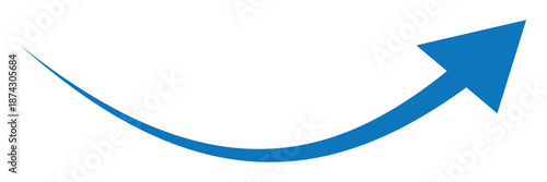 A blue curved arrow pointing upwards and to the right symbolizing growth and positive direction on a white background.