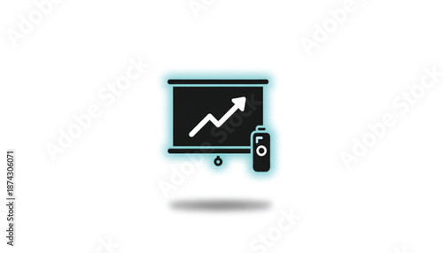Business graph on digital tablet with upward trend in modern minimalist style with blue glow and soft shadow for financial analysis