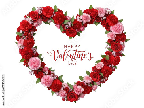 Happy valentine's day flower heart isolated on transparent background
