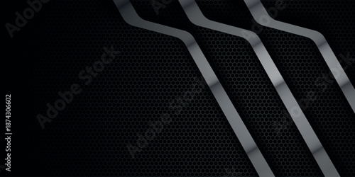 Modern black abstract background with shiny metallic lines design. Futuristic technology vector concept with metallic mesh background. Vector Illustration EPS. 5