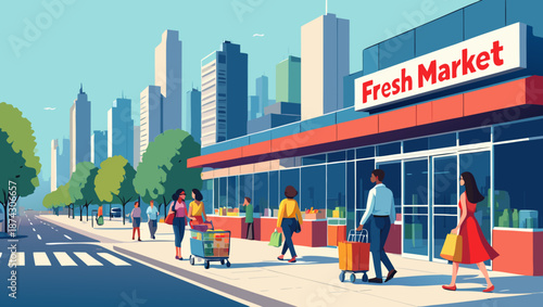Modern Urban Grocery Shopping at Fresh Market