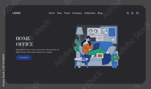 Home Office Vector Illustration with Remote Work Scene