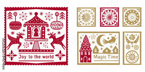Festive holiday card designs featuring traditional nordic patterns and winter motifs