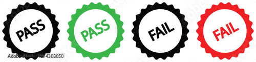 Pass and Fail Badge Stamp Vector Icons Set, Approved and Rejected Labels