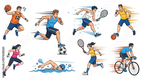 Dynamic athletes engaging in various sports activities