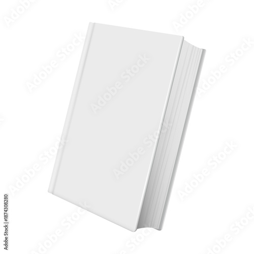 3D blank white hardcover book mockup floating isolated on transparent background, clean closed thick novel or bible template for cover design presentation.