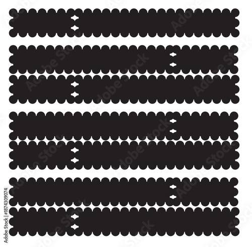 Zig zag edge collection. Jagged rectangle, circle, oval elements set. Black graphic design elements for decoration, banner, poster, template, sticker, badge, label, tag. Vector.