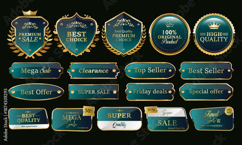 Gold shield icon, logo, shield security vector.Best seller badge.Special offer Best quality product vector badge.Silver, best choice discount circle labels, tag, seal, crest ,symbol, stamp, sticker