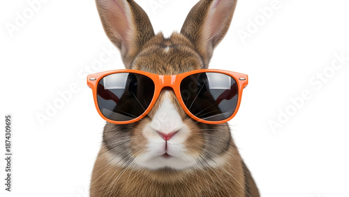 Cool easter bunny wearing sunglasses isolated on transparent background