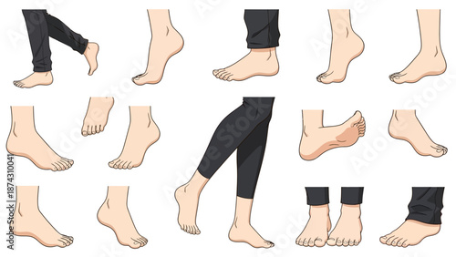Various barefoot legs and feet in different positions and angles