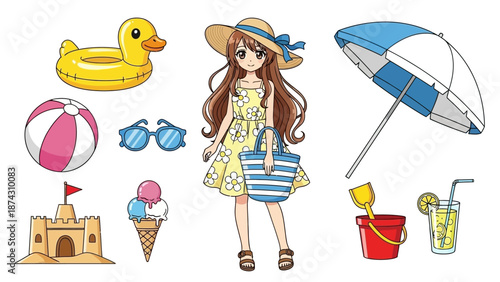 Young woman enjoying summer vacation at the beach with accessories