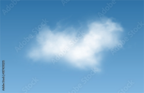 Nature sky with cloud, white fluffy and soft cloudscape. Vector in realistic style, smog or mist, smoky vapor or soft fume effect. Landscape design, overcast or haze, heavens texture