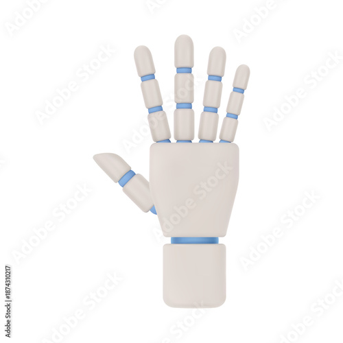 Mechanical hand of robot, robotic arm or bionic prostheses for people after amputation. Vector isolated realistic icon, modern innovative technologies. Gesturing and showing hi waving gesture