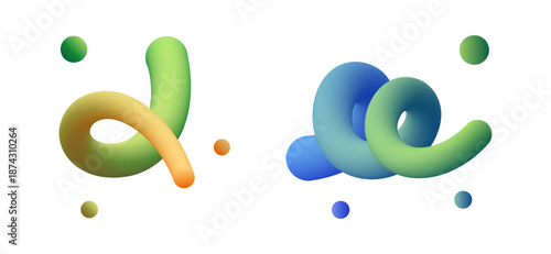 3D swirls set in vibrant gradients. Vector abstract elements with smooth flowing lines and squiggly motion. Modern graphic design or creative web layouts, presentations or dynamic posters