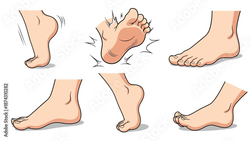 Various barefoot poses for health and wellness concepts