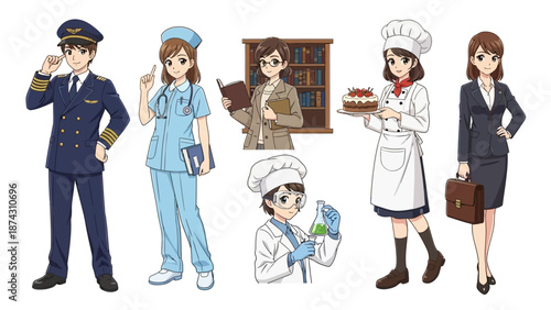 Diverse professionals in various careers and uniforms standing confidently