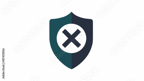Shield with X symbol on white.