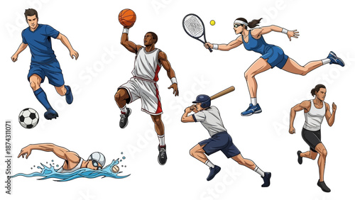 Dynamic athletes in various sports actions